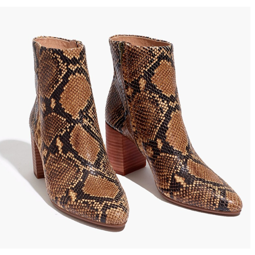 Madewell Brown Tan Snake Embossed Leather Fiona Ankle Boots 8